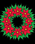 Red Poinsettia Green Leaf Wreath Rug