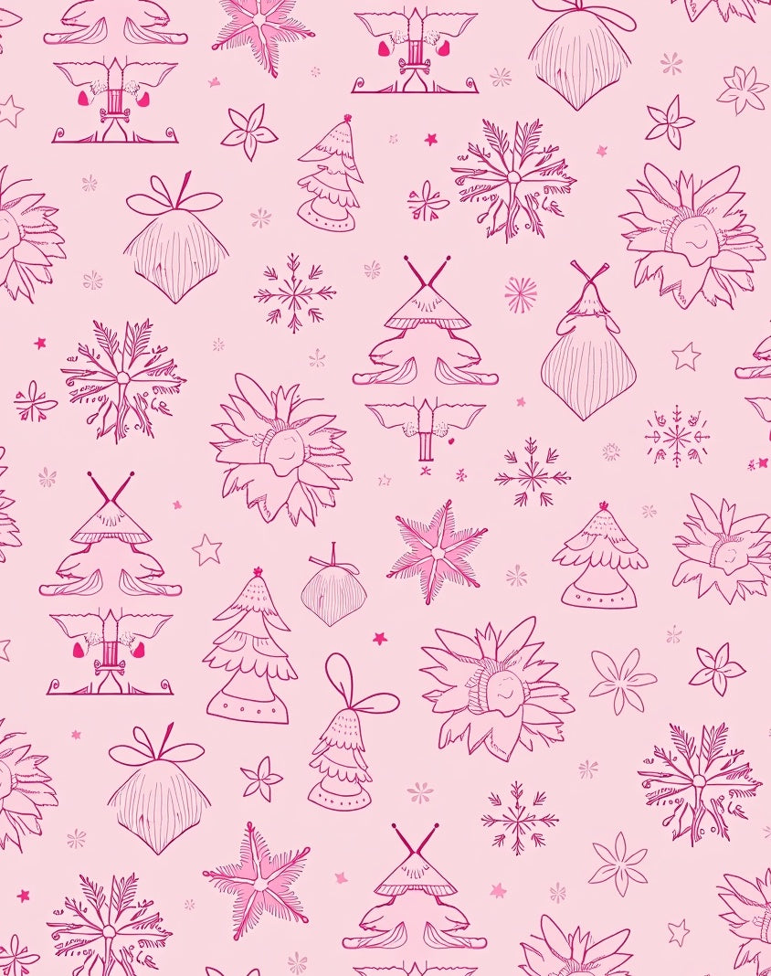 Pink Festive Christmas Trees Snowflakes Bells Rug
