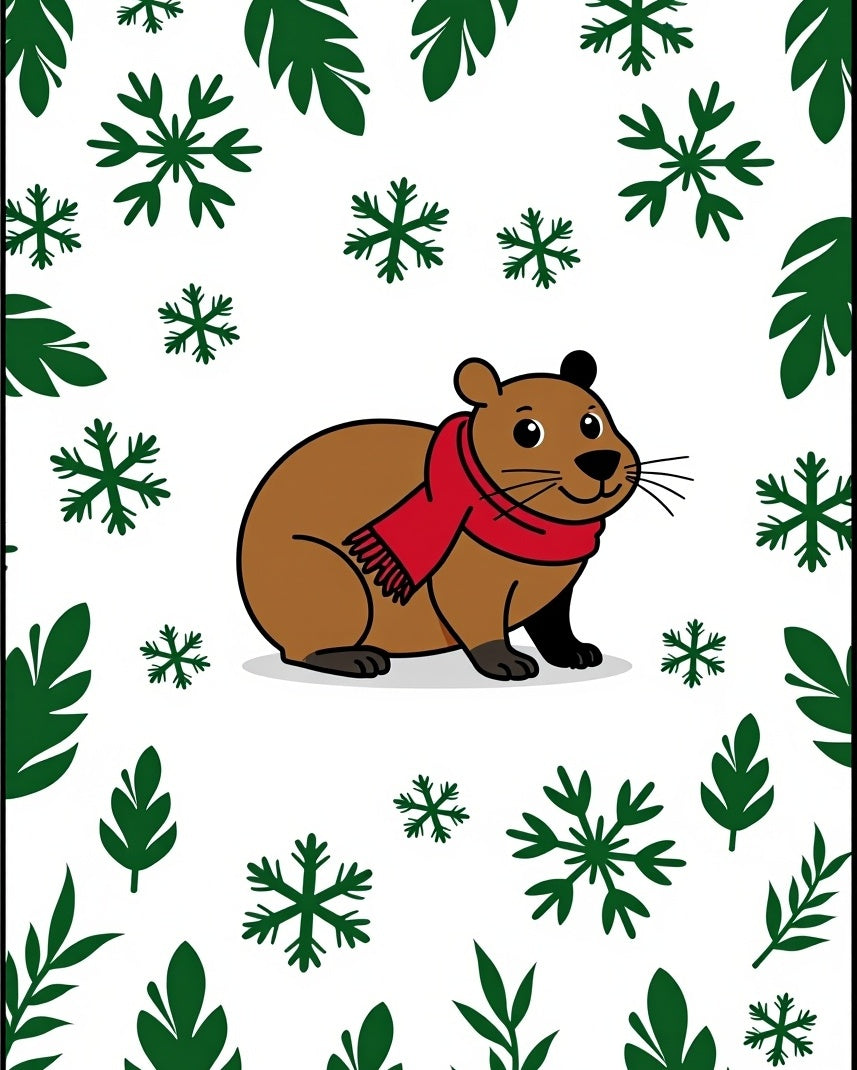 Cozy Brown Critter Winter Snowflakes Rug