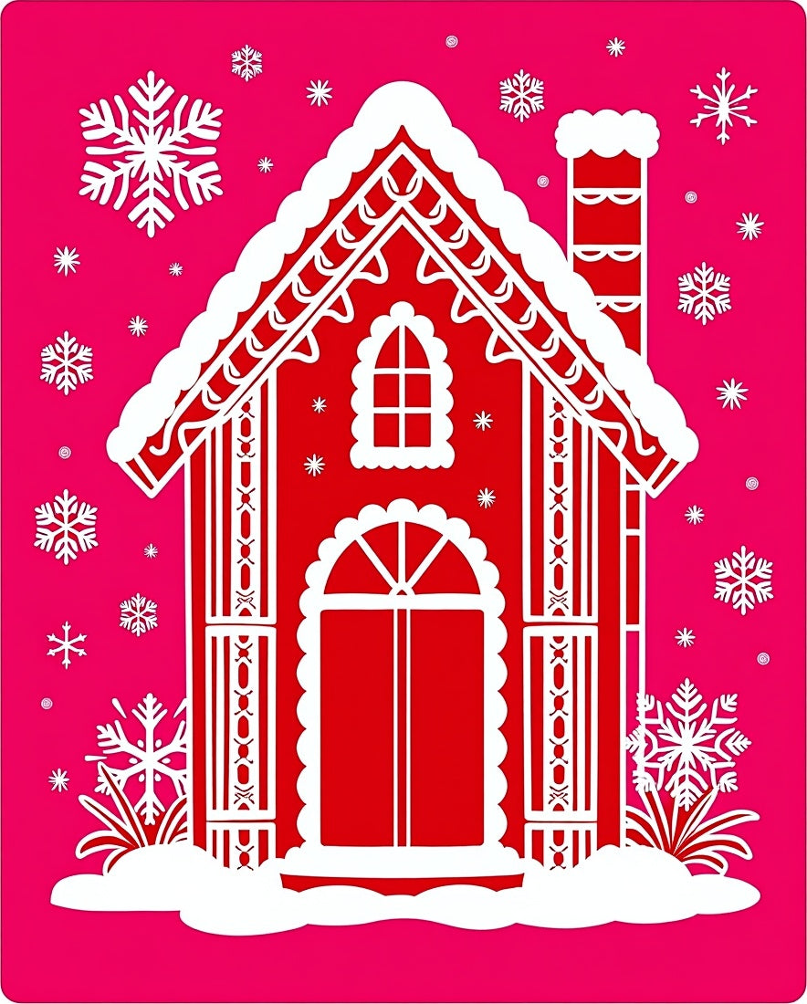 Red Gingerbread House Snowflakes Rug