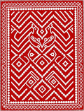 Vibrant Red Geometric Tribal Medallion Rug