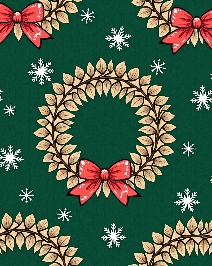 Festive Green Wreath Red Bow Snowflakes Rug