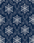 Navy Blue White Snowflake Swirls Rug