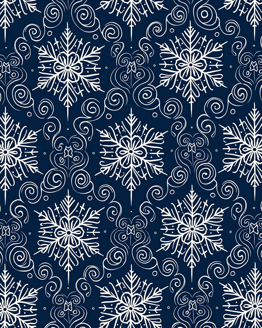 Navy Blue White Snowflake Swirls Rug