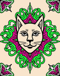 Whimsical Cat Medallion Magenta Green Rug