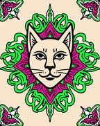 Whimsical Cat Medallion Magenta Green Rug