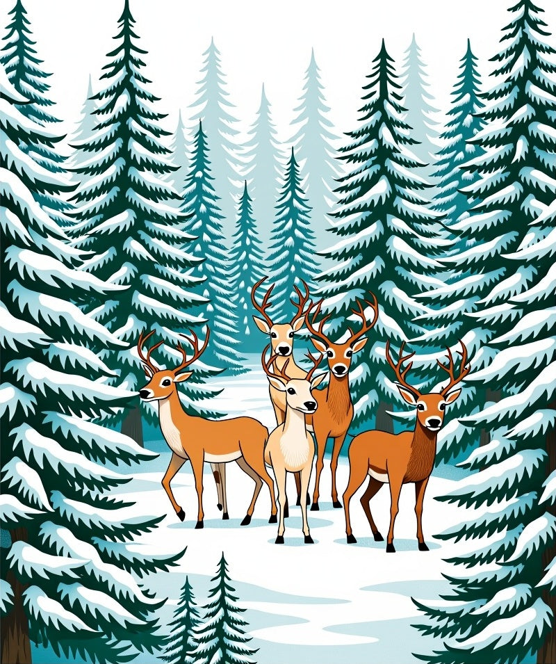 Winter Forest Deer Herd Rug