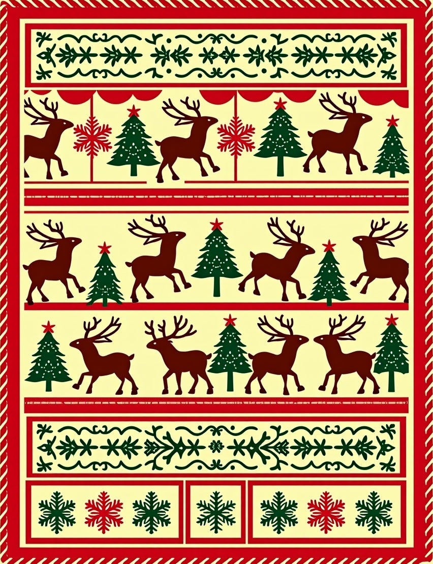 Crimson Deer And Evergreen Trees Foulard Rug