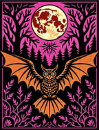 Golden Owl Full Moon Forest Scene Rug