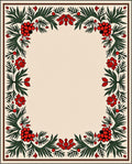 Red Berry Green Leaf Floral Border Rug