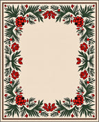 Red Berry Green Leaf Floral Border Rug
