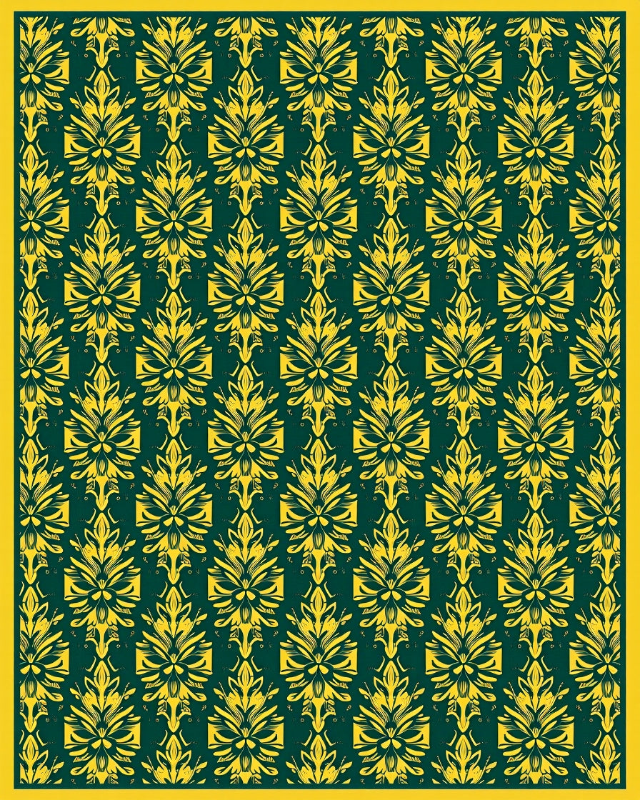 Deep Emerald Yellow Floral Damask Rug