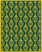 Deep Emerald Yellow Floral Damask Rug