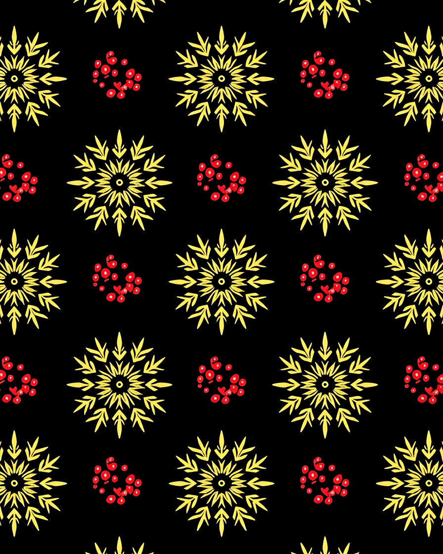 Golden Snowflake Red Berry Scatter Rug