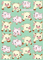Cute Cream Piglets Light Green Field Rug