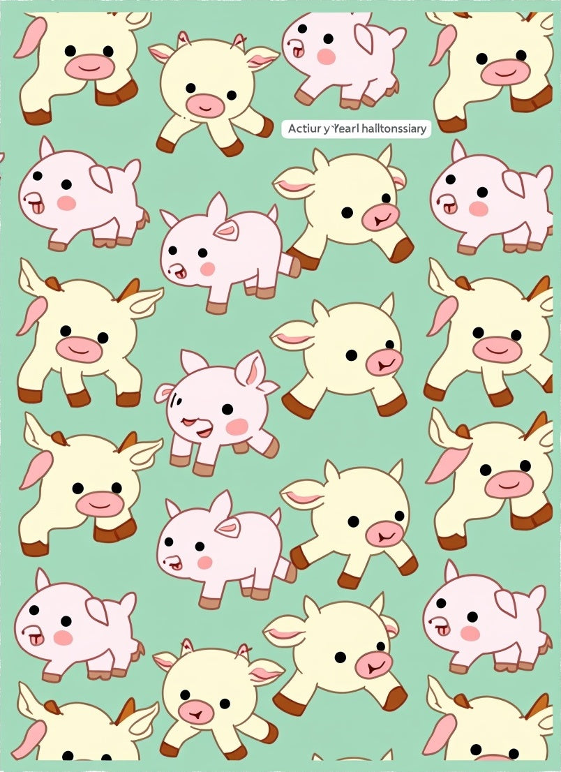Cute Cream Piglets Light Green Field Rug