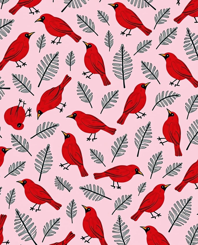 Red Cardinals With Fern Leaves Rug