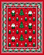Red Christmas Gnome Trees Border Rug