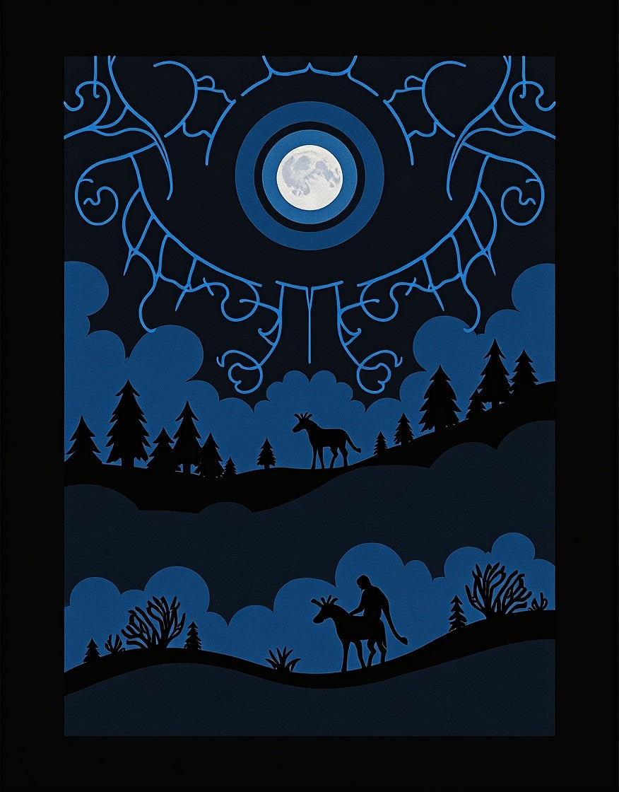 Midnight Blue Moonlit Forest Scene Rug
