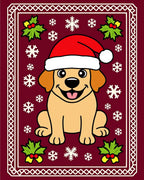 Festive Golden Puppy Wearing Santa Hat Rug