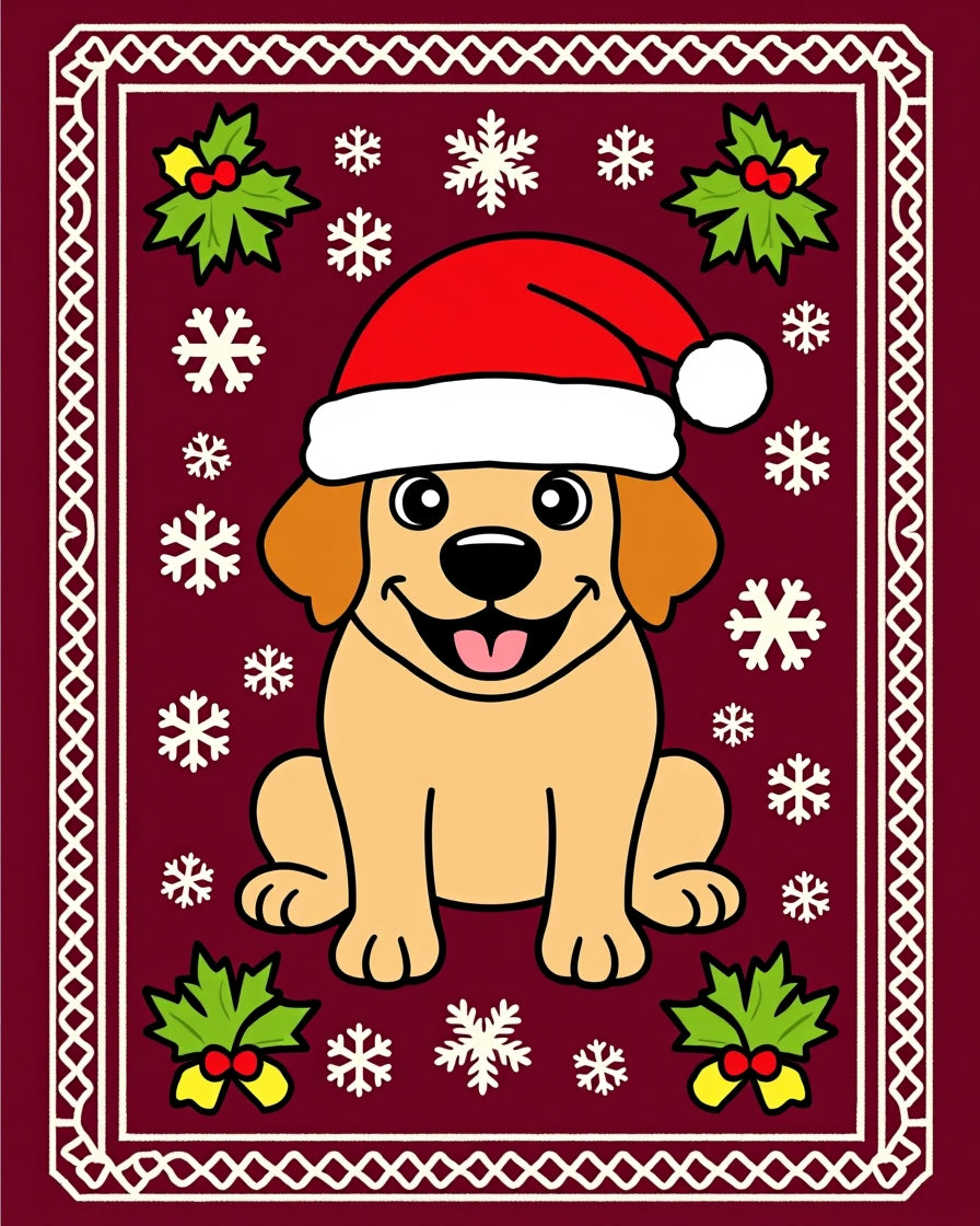 Festive Golden Puppy Wearing Santa Hat Rug