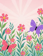 Pink Coral Butterflies Blooming Garden Rug