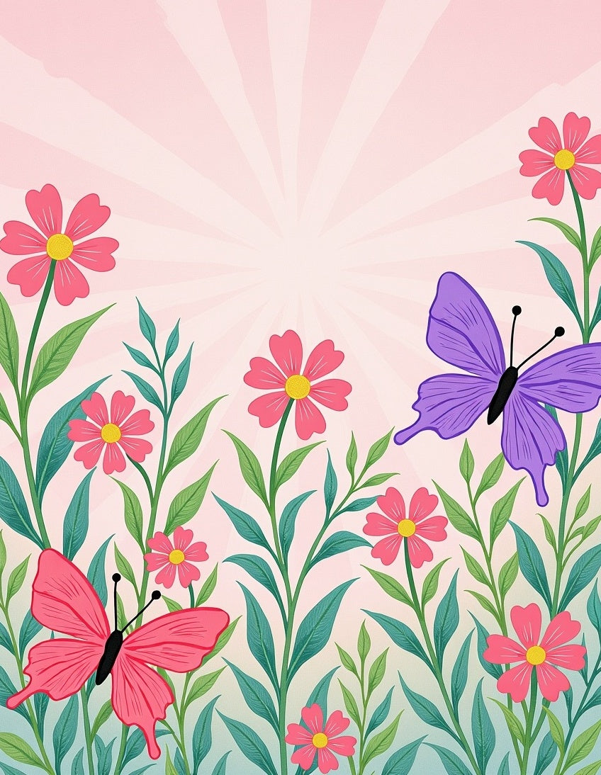 Pink Coral Butterflies Blooming Garden Rug