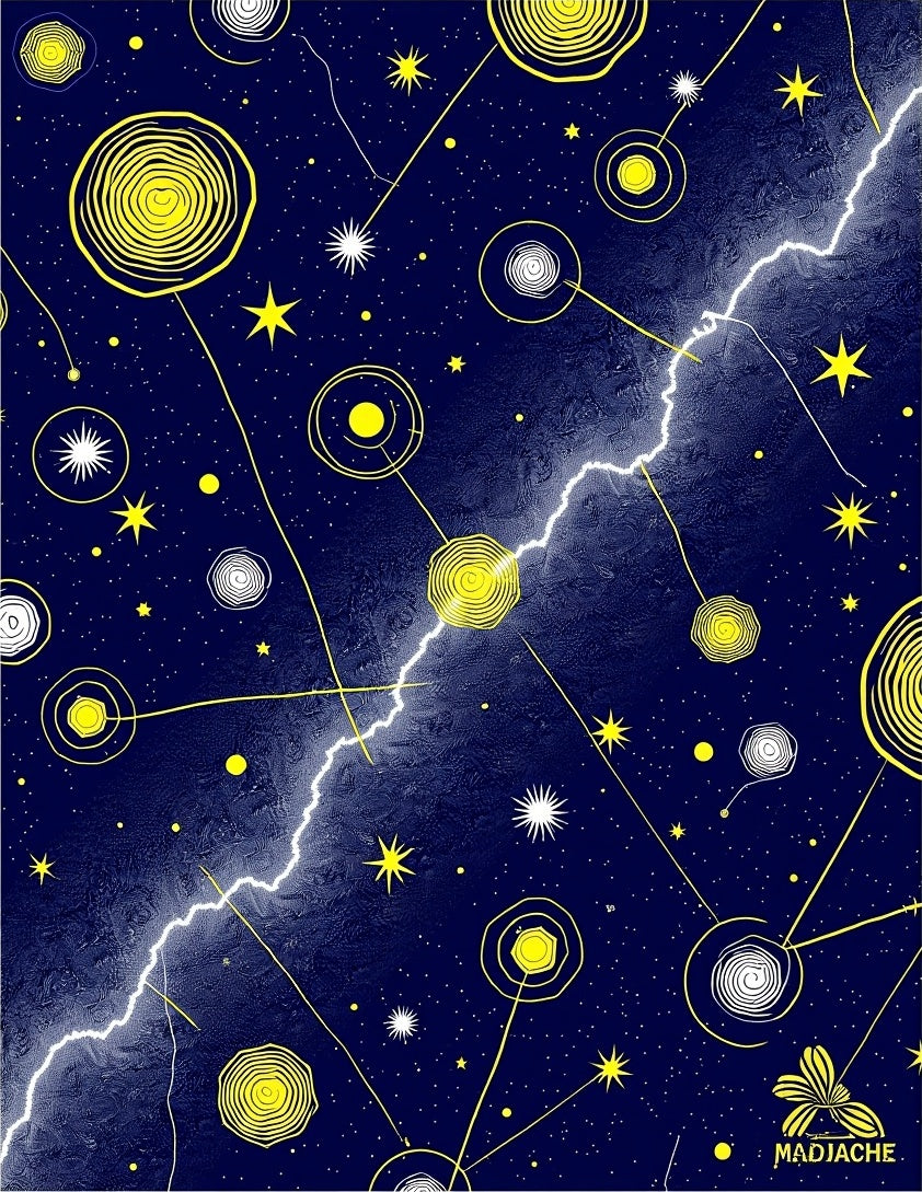 Cosmic Yellow Swirls Lightning Galaxy Rug