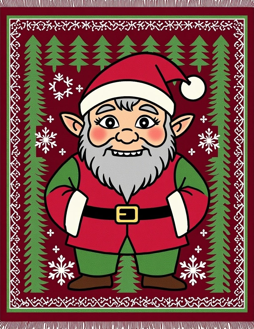 Festive Elf Portrait Red Green Rug