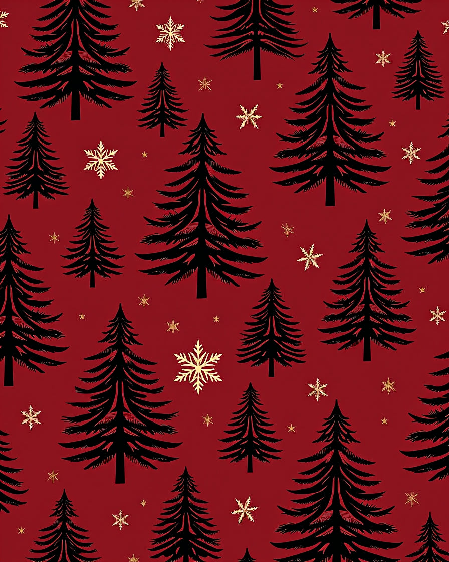 Black Pine Trees Gold Snowflakes Rug