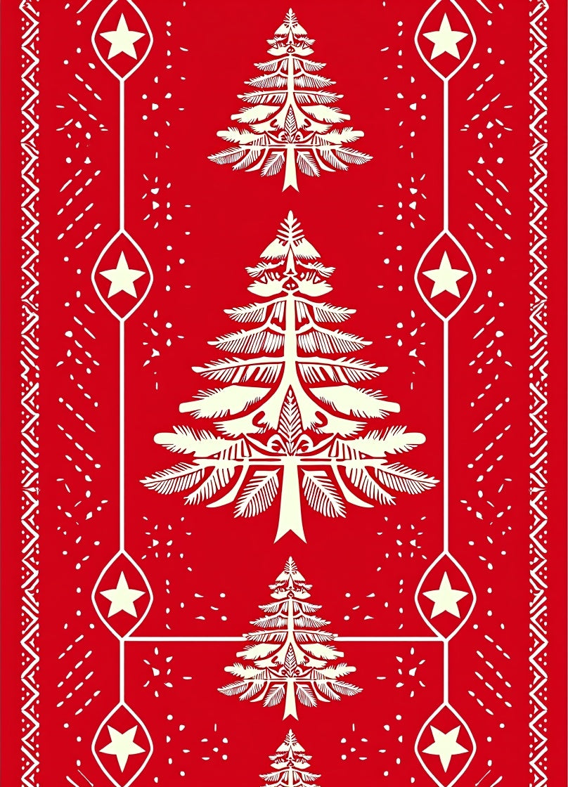 Festive Red Christmas Tree Star Runner Rug