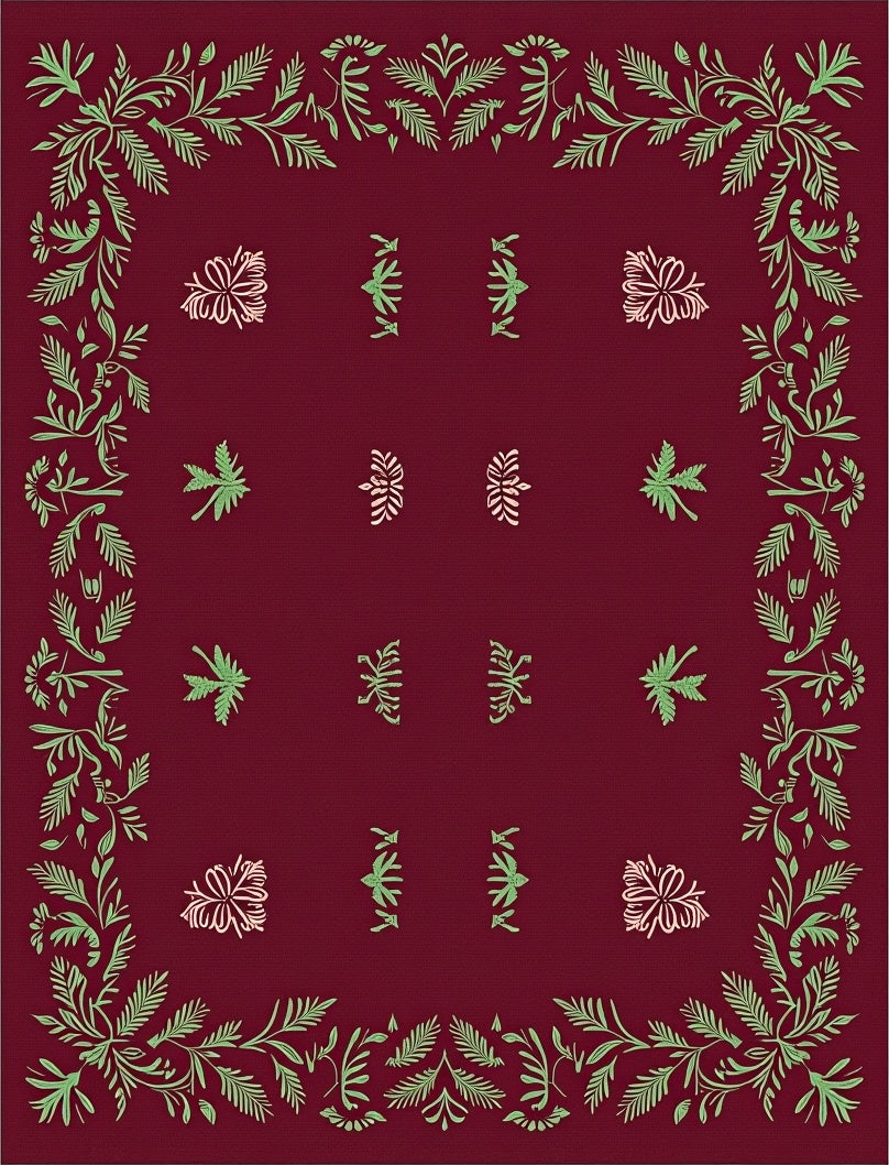 Crimson Garden Floral Leaf Border Rug