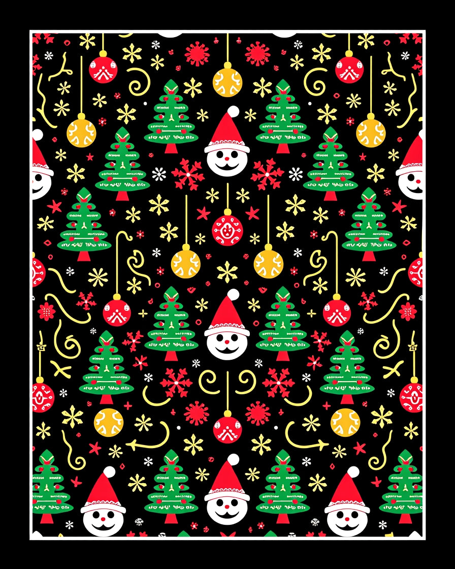Festive Santa Trees Ornaments Yellow Swirls Rug