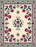 Crimson Rose Floral Scroll Medallion Rug