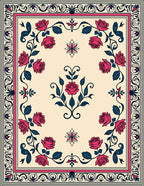 Crimson Rose Floral Scroll Medallion Rug