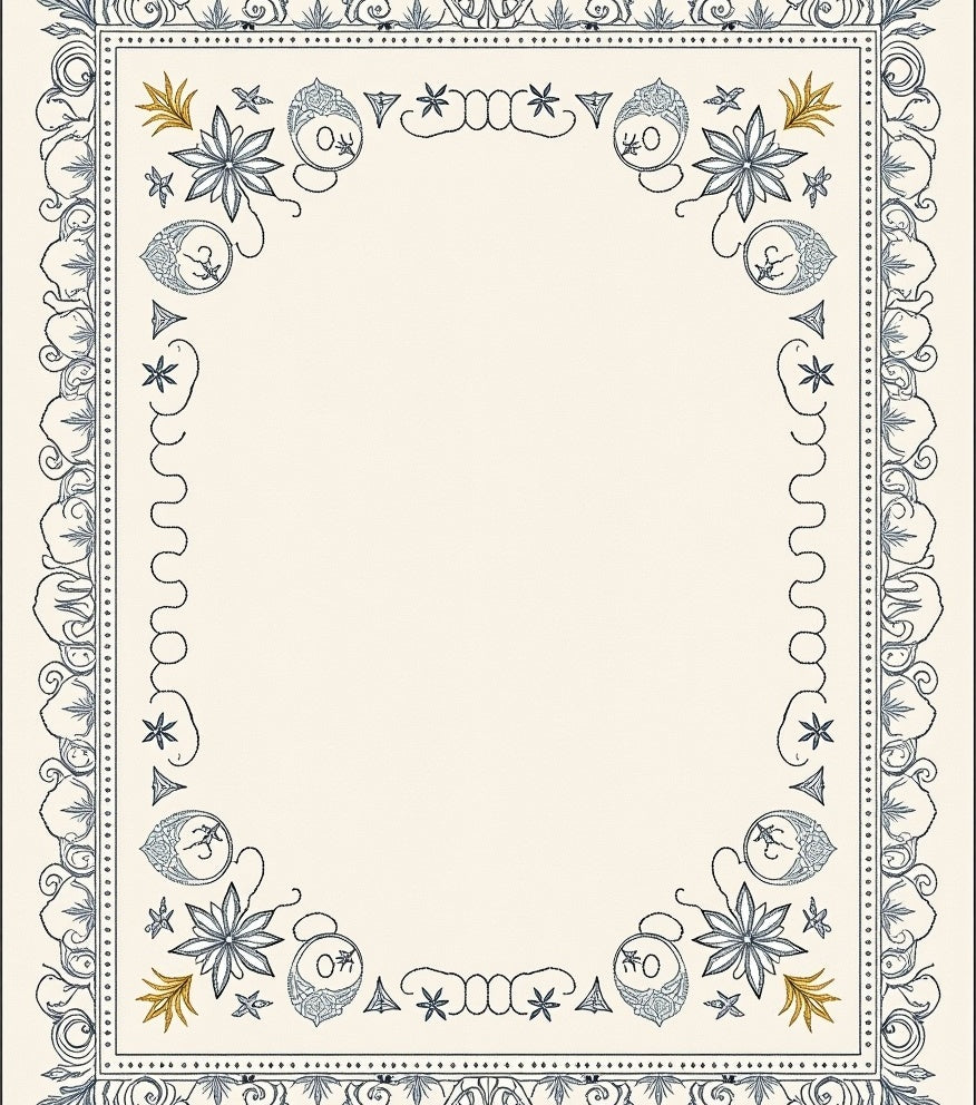Cream Beige Blue Floral Border Accent Rug