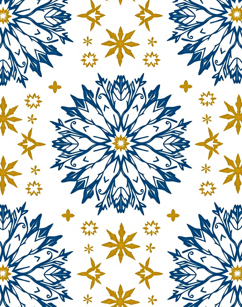 Navy Gold Snowflake Mandala Rug