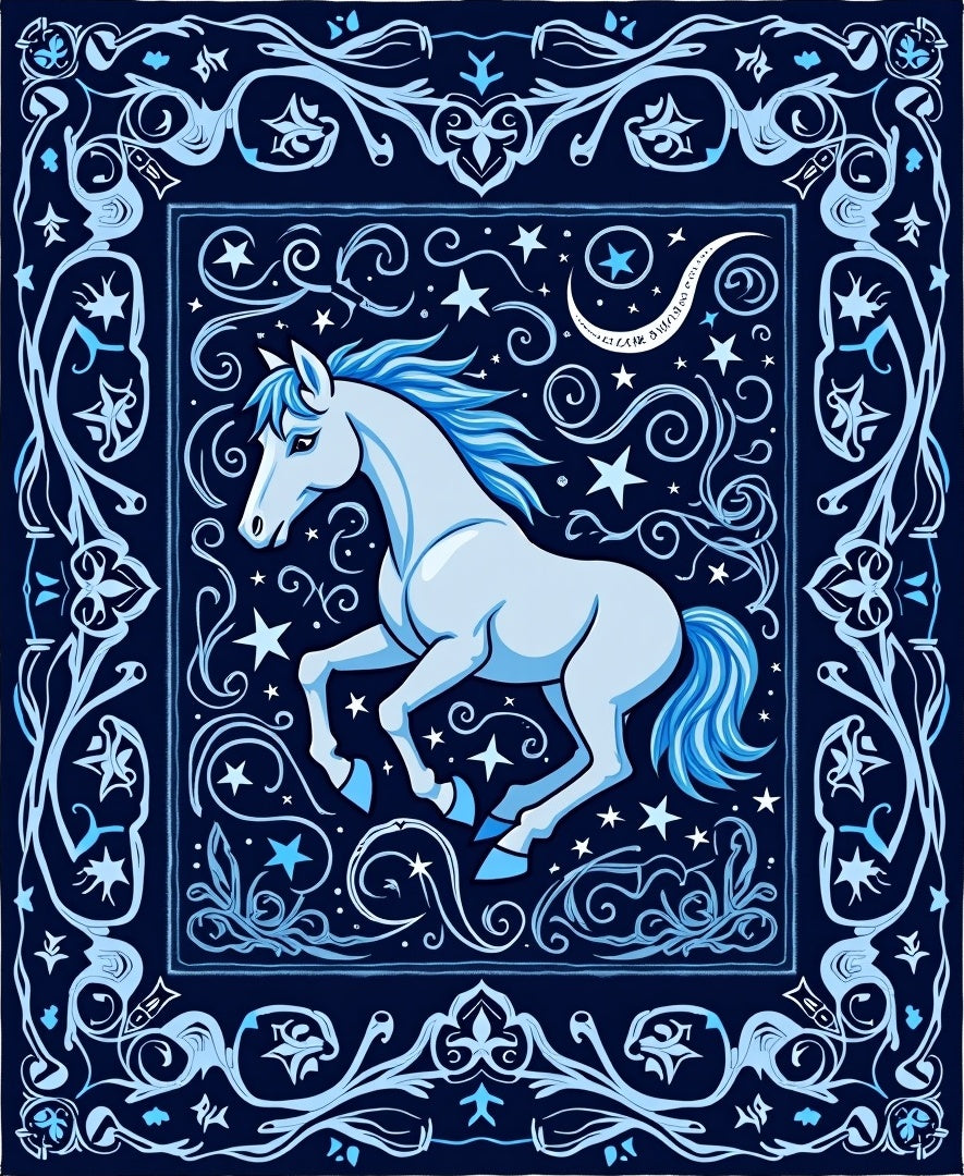 Midnight Blue Celestial Horse Scene Rug