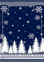 Dark Blue White Snow Forest Scene Rug