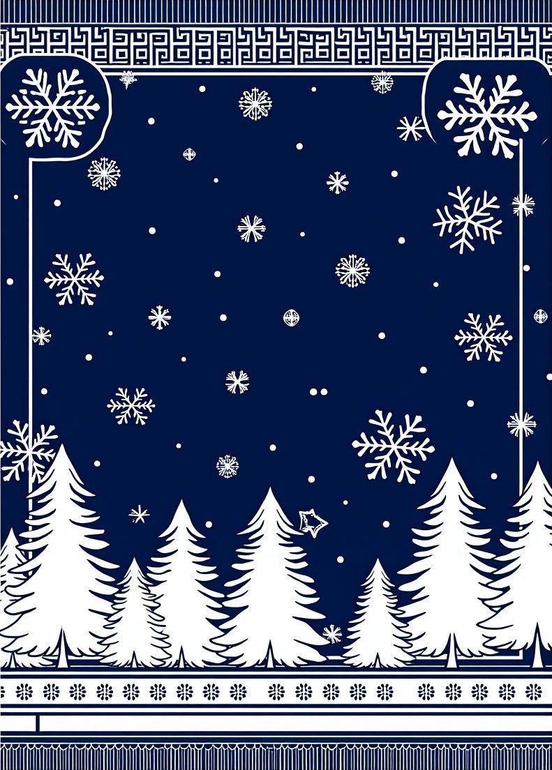 Dark Blue White Snow Forest Scene Rug