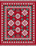 Red White Green Snowflake Holly Border Rug