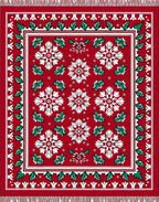 Red White Green Snowflake Holly Border Rug