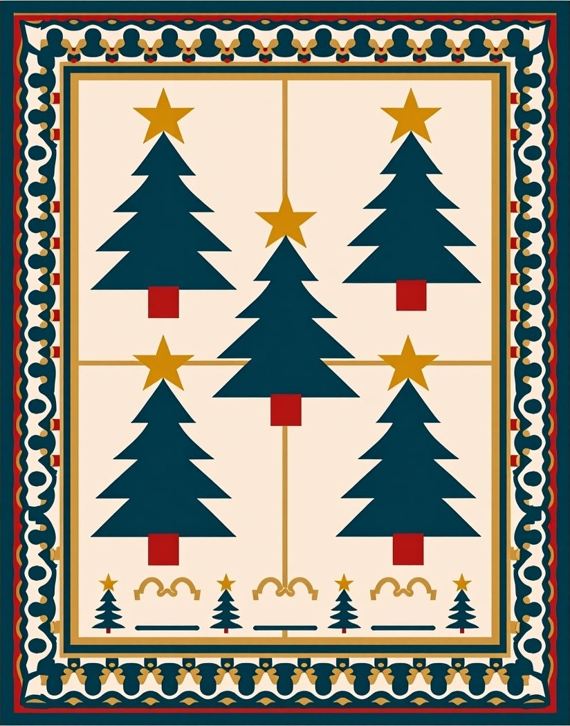 Festive Teal Christmas Trees With Stars Rug
