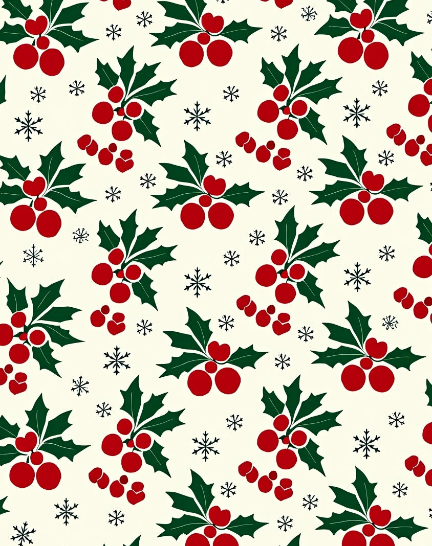 Festive Red Holly Berry Snowflakes Rug