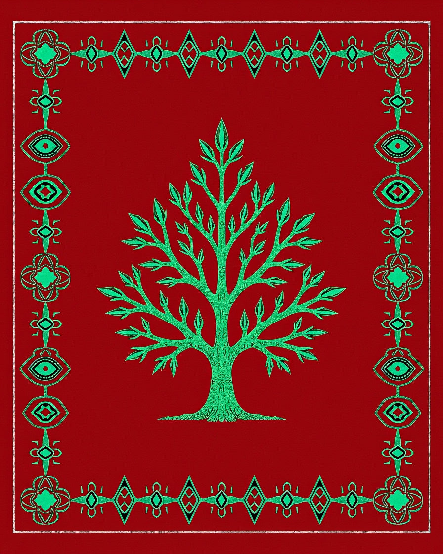 Crimson Tree Eye Border Rug