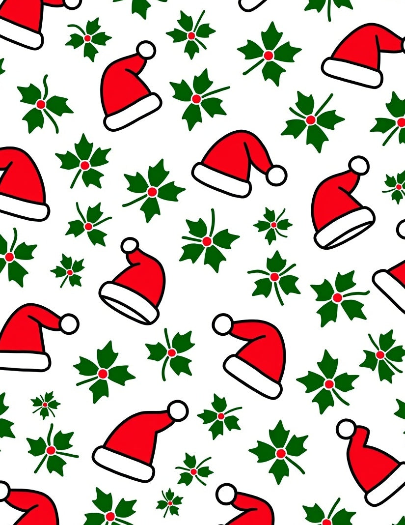 Red Santa Hats Green Holly Festive Rug