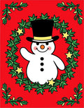 Merry Snowman Waving Wreath Red Rug