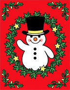 Merry Snowman Waving Wreath Red Rug
