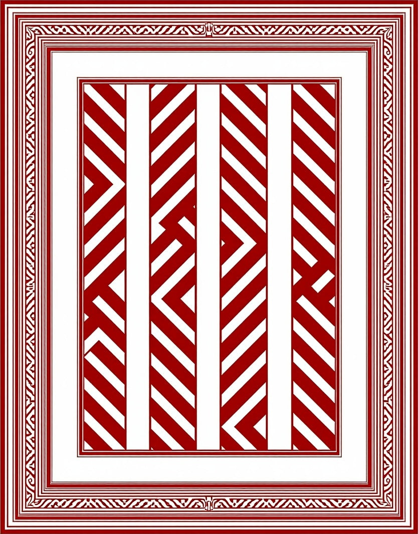 Bold Crimson Jagged Stripe Frame Rug