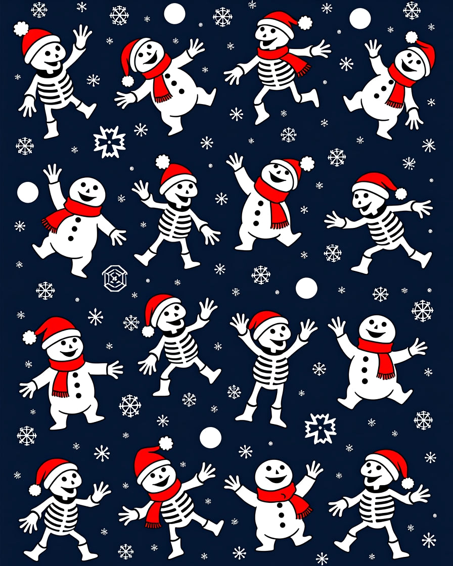Whimsical Snowman Skeleton Snowfall Companions Rug